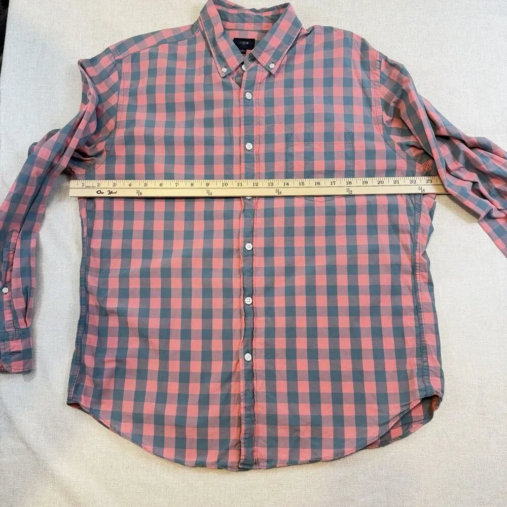 J.Crew Mens Large Pink Blue Gingham Check Button Down Shirt Long Sleeve Cotton
